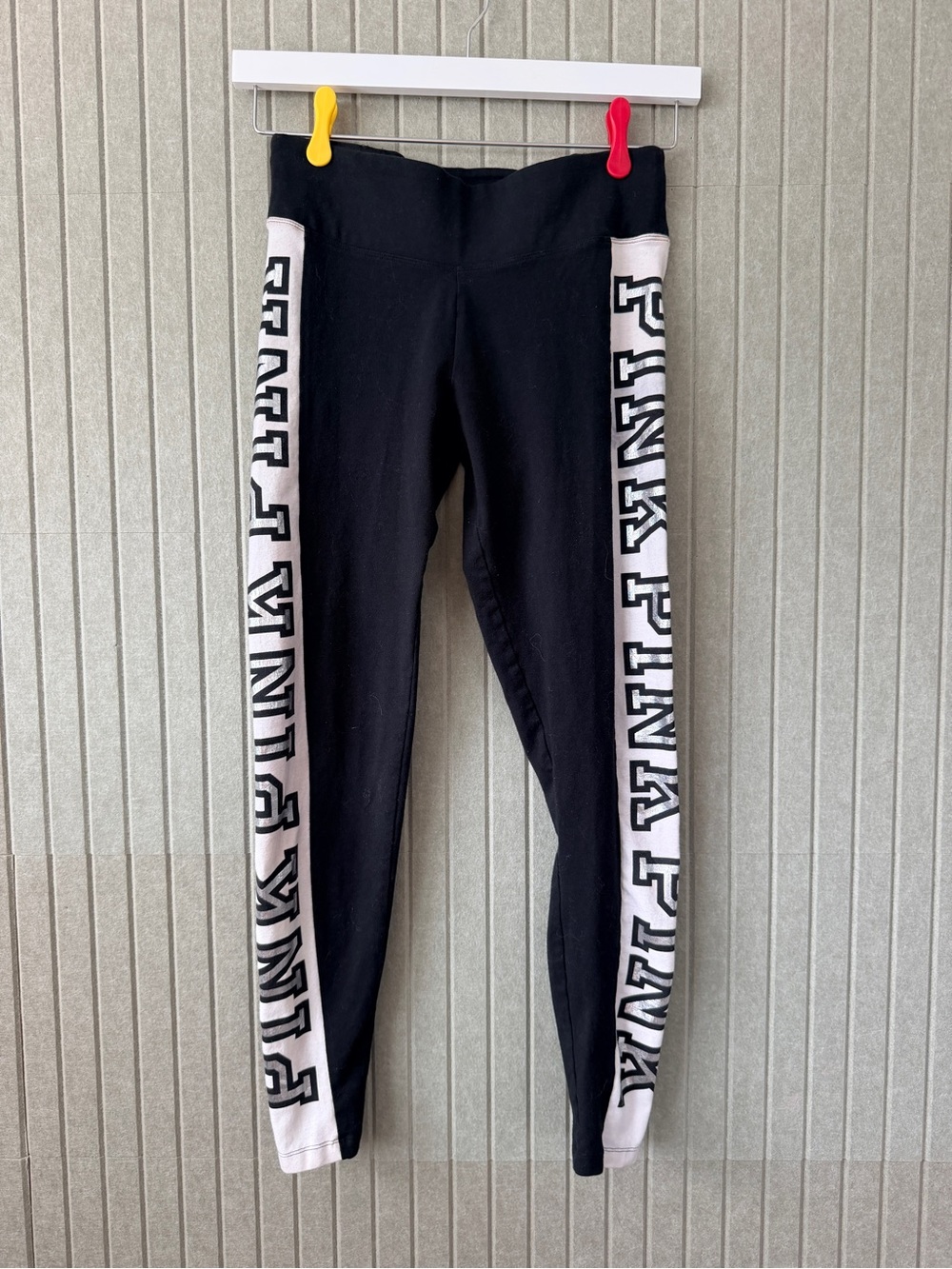 Victoria's Secret Black & White Side-Stripe Logo Leggings